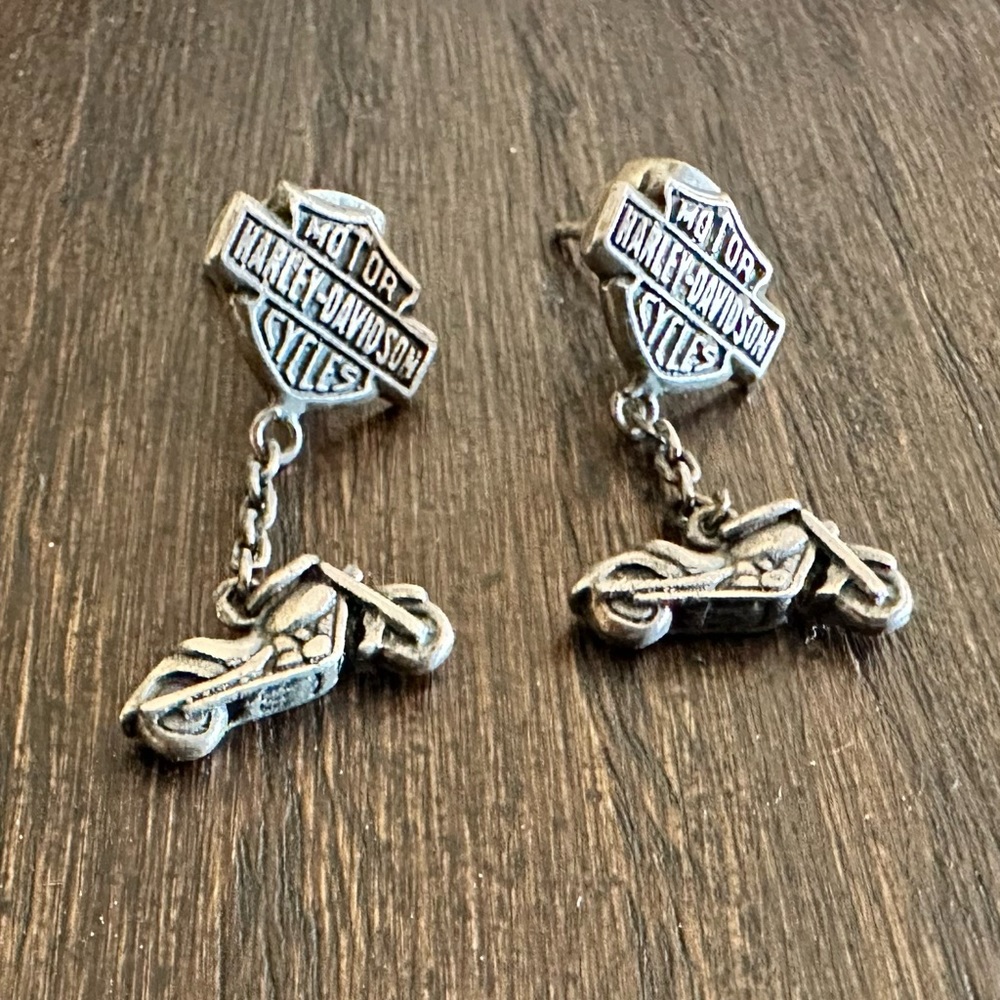 Harley-Davidson Silver Motorcycle Dangle Earrings